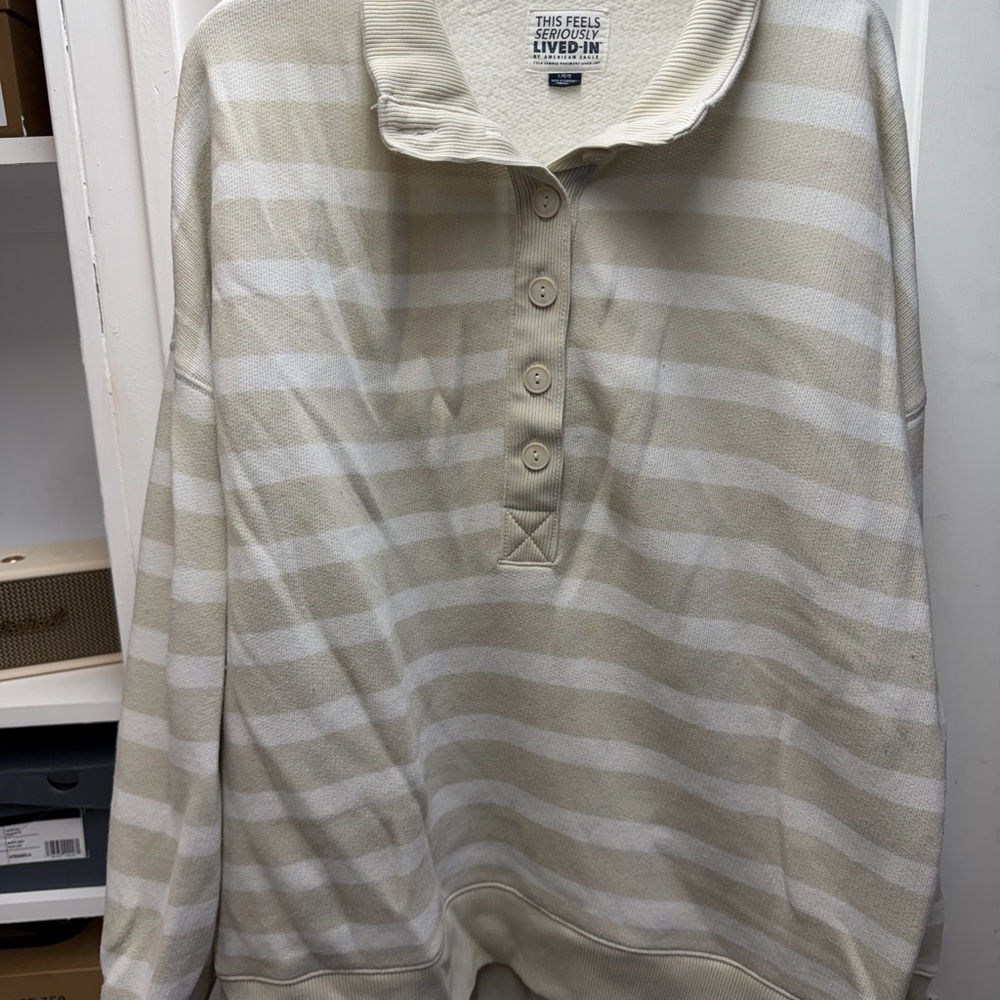 American Eagle Outfitters Cream Striped Henley Pullover